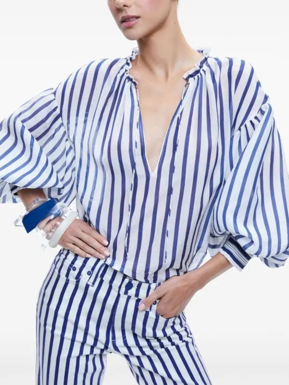 Alice + Olivia Striped Balloon Sleeve Blouse Top Small